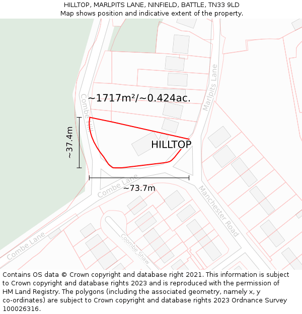 HILLTOP, MARLPITS LANE, NINFIELD, BATTLE, TN33 9LD: Plot and title map
