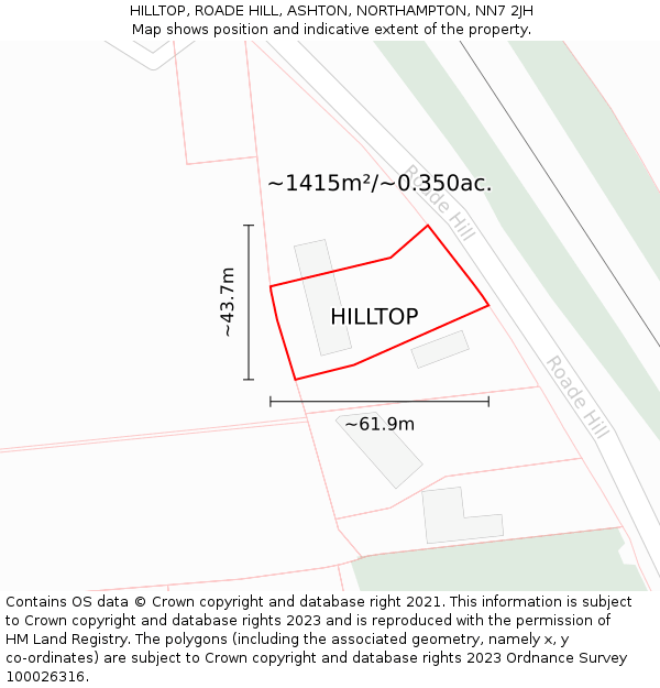 HILLTOP, ROADE HILL, ASHTON, NORTHAMPTON, NN7 2JH: Plot and title map