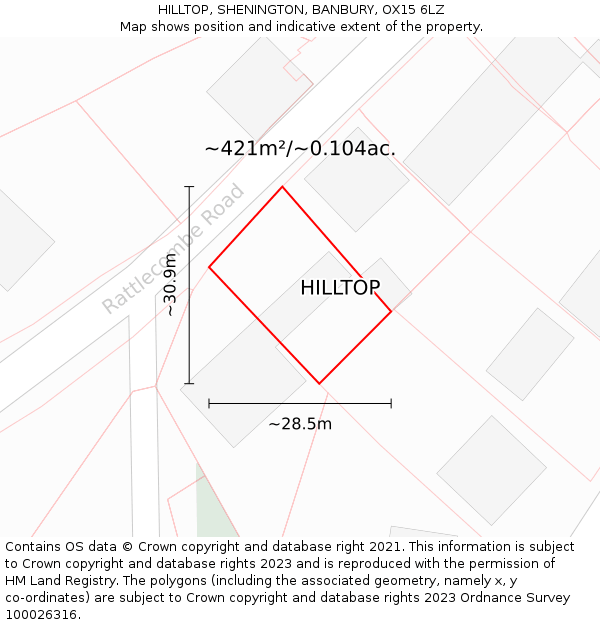 HILLTOP, SHENINGTON, BANBURY, OX15 6LZ: Plot and title map