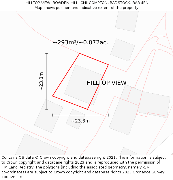 HILLTOP VIEW, BOWDEN HILL, CHILCOMPTON, RADSTOCK, BA3 4EN: Plot and title map