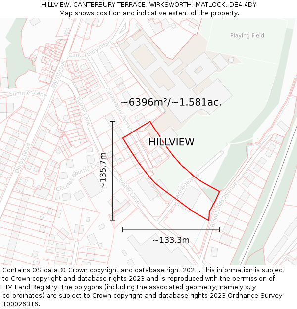 HILLVIEW, CANTERBURY TERRACE, WIRKSWORTH, MATLOCK, DE4 4DY: Plot and title map