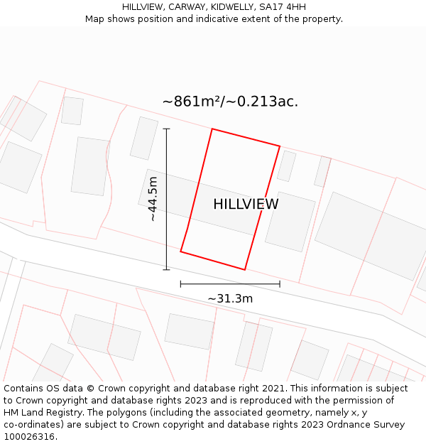 HILLVIEW, CARWAY, KIDWELLY, SA17 4HH: Plot and title map