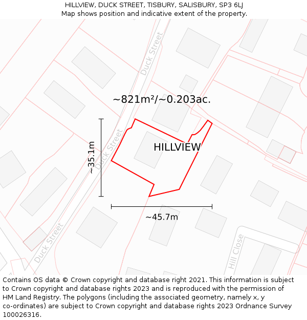 HILLVIEW, DUCK STREET, TISBURY, SALISBURY, SP3 6LJ: Plot and title map