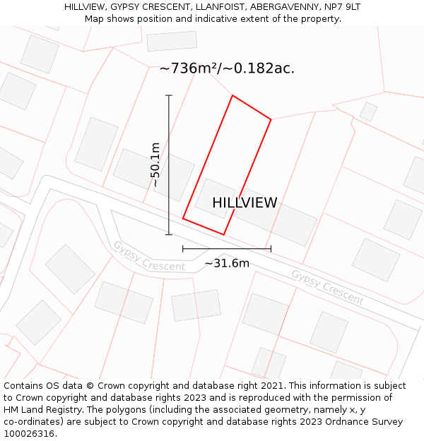 HILLVIEW, GYPSY CRESCENT, LLANFOIST, ABERGAVENNY, NP7 9LT: Plot and title map