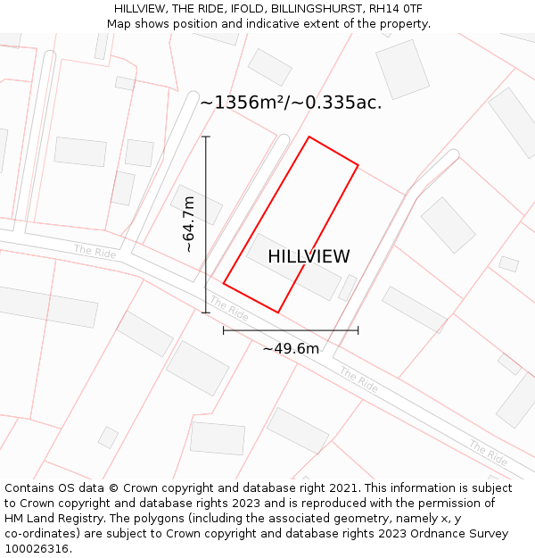 HILLVIEW, THE RIDE, IFOLD, BILLINGSHURST, RH14 0TF: Plot and title map