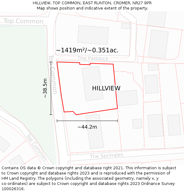 HILLVIEW, TOP COMMON, EAST RUNTON, CROMER, NR27 9PR: Plot and title map