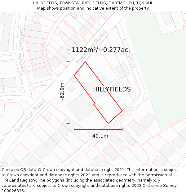 HILLYFIELDS, TOWNSTAL PATHFIELDS, DARTMOUTH, TQ6 9HL: Plot and title map