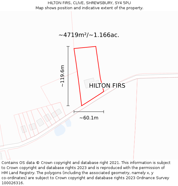 HILTON FIRS, CLIVE, SHREWSBURY, SY4 5PU: Plot and title map