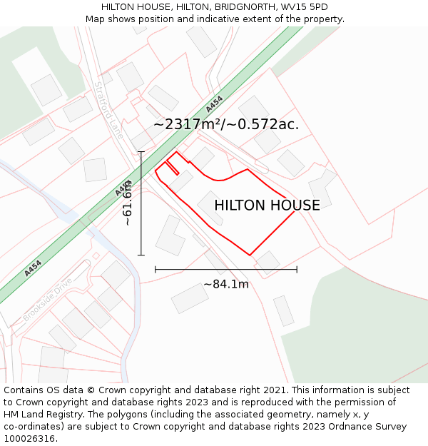 HILTON HOUSE, HILTON, BRIDGNORTH, WV15 5PD: Plot and title map