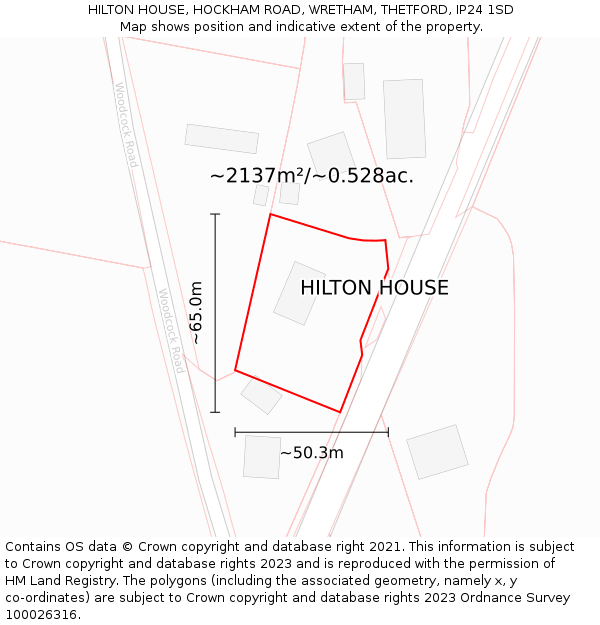 HILTON HOUSE, HOCKHAM ROAD, WRETHAM, THETFORD, IP24 1SD: Plot and title map