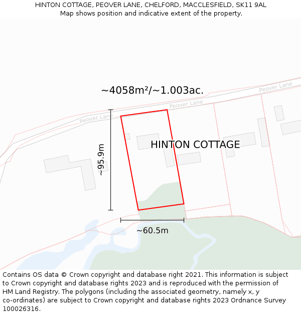 HINTON COTTAGE, PEOVER LANE, CHELFORD, MACCLESFIELD, SK11 9AL: Plot and title map