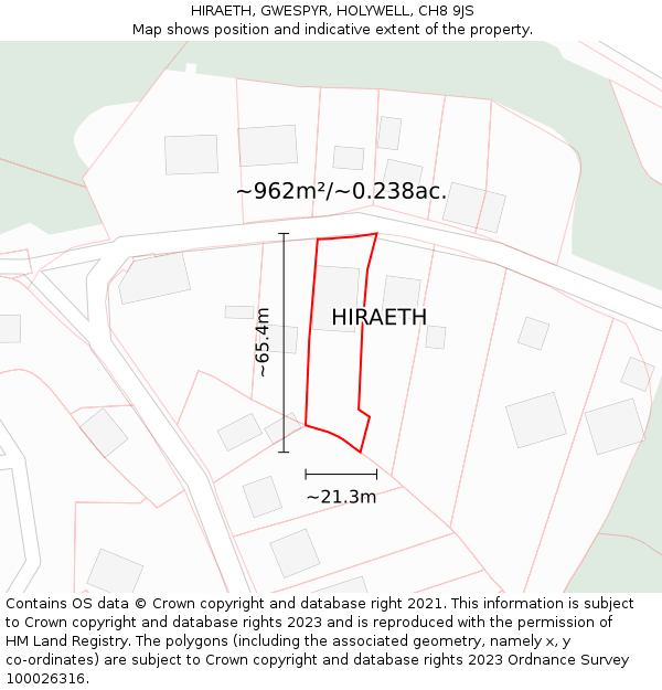 HIRAETH, GWESPYR, HOLYWELL, CH8 9JS: Plot and title map