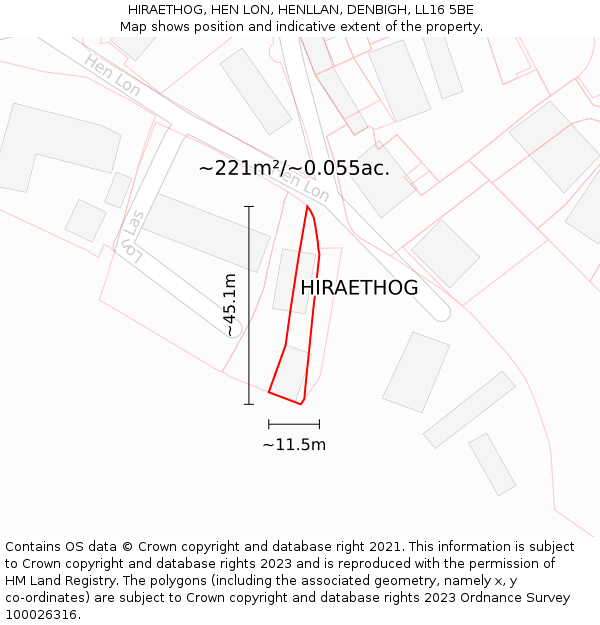 HIRAETHOG, HEN LON, HENLLAN, DENBIGH, LL16 5BE: Plot and title map