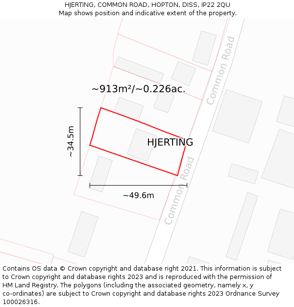 HJERTING, COMMON ROAD, HOPTON, DISS, IP22 2QU: Plot and title map
