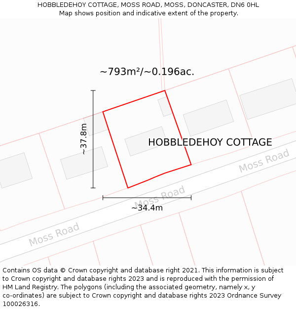 HOBBLEDEHOY COTTAGE, MOSS ROAD, MOSS, DONCASTER, DN6 0HL: Plot and title map