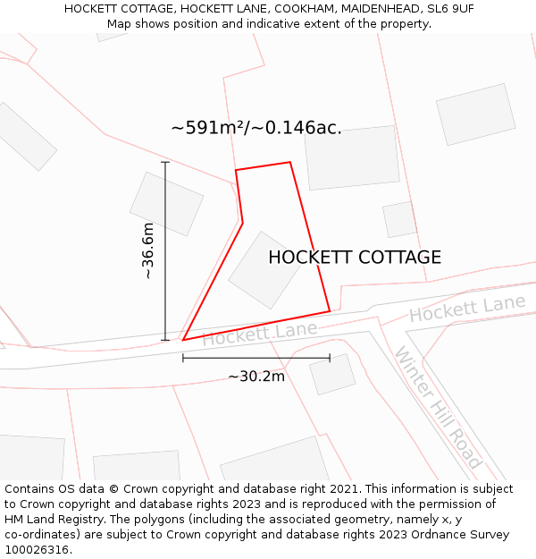HOCKETT COTTAGE, HOCKETT LANE, COOKHAM, MAIDENHEAD, SL6 9UF: Plot and title map