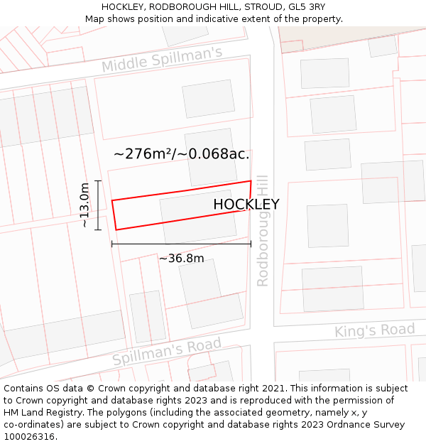 HOCKLEY, RODBOROUGH HILL, STROUD, GL5 3RY: Plot and title map