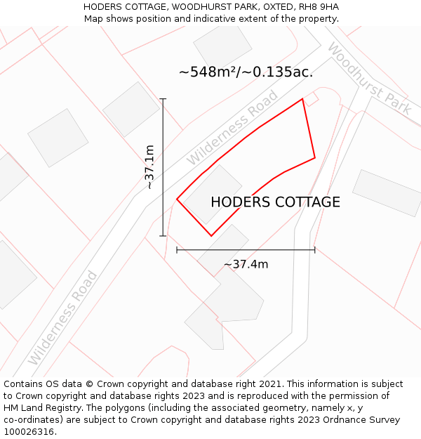 HODERS COTTAGE, WOODHURST PARK, OXTED, RH8 9HA: Plot and title map