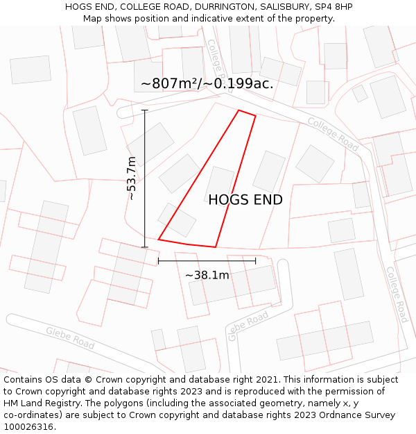 HOGS END, COLLEGE ROAD, DURRINGTON, SALISBURY, SP4 8HP: Plot and title map