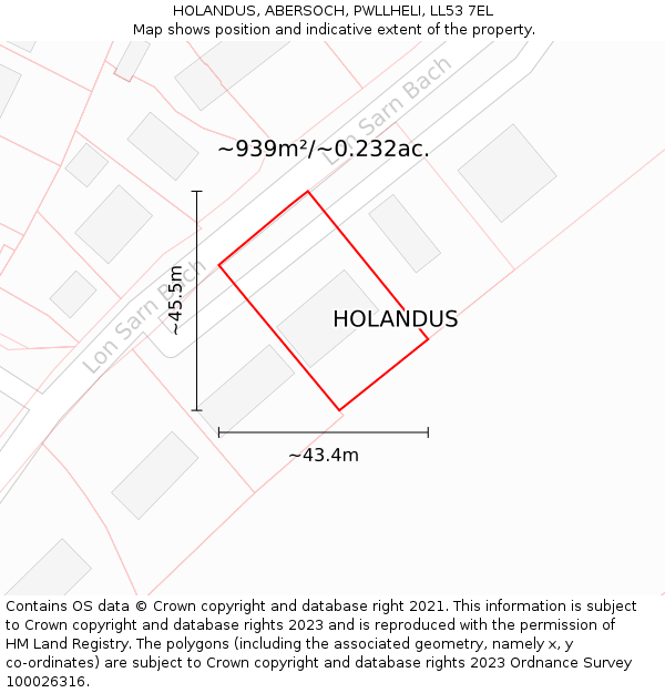 HOLANDUS, ABERSOCH, PWLLHELI, LL53 7EL: Plot and title map
