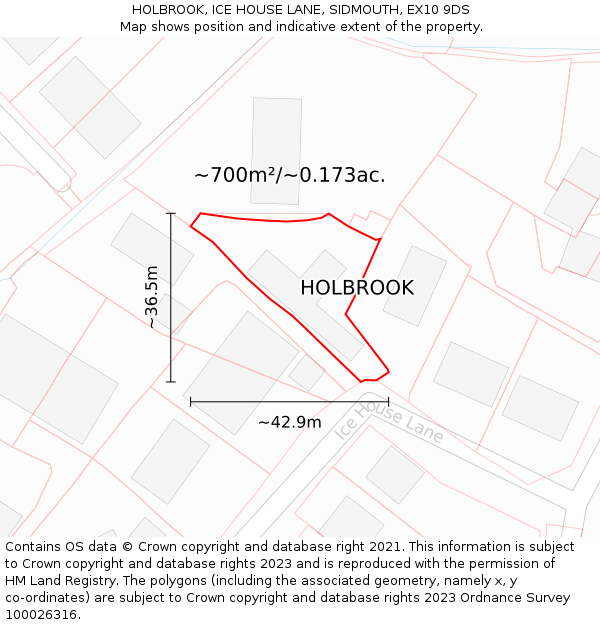 HOLBROOK, ICE HOUSE LANE, SIDMOUTH, EX10 9DS: Plot and title map