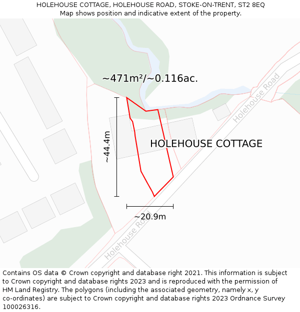 HOLEHOUSE COTTAGE, HOLEHOUSE ROAD, STOKE-ON-TRENT, ST2 8EQ: Plot and title map