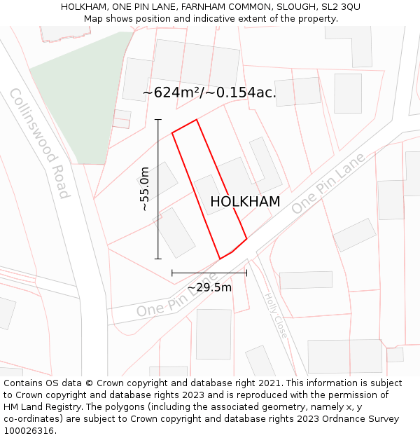 HOLKHAM, ONE PIN LANE, FARNHAM COMMON, SLOUGH, SL2 3QU: Plot and title map