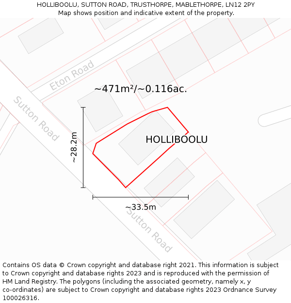 HOLLIBOOLU, SUTTON ROAD, TRUSTHORPE, MABLETHORPE, LN12 2PY: Plot and title map