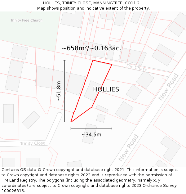 HOLLIES, TRINITY CLOSE, MANNINGTREE, CO11 2HJ: Plot and title map