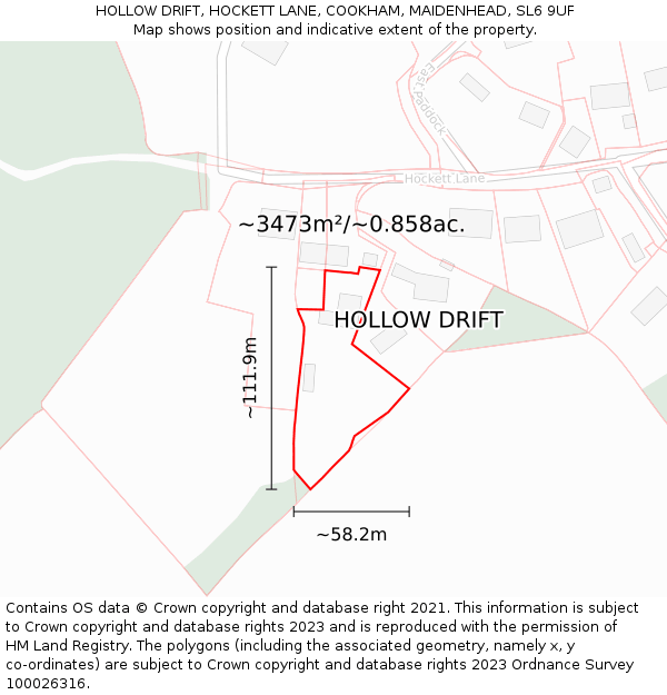 HOLLOW DRIFT, HOCKETT LANE, COOKHAM, MAIDENHEAD, SL6 9UF: Plot and title map
