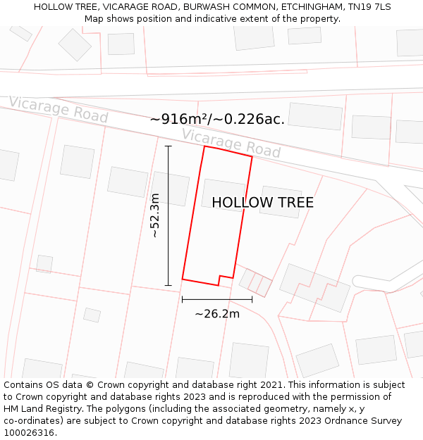 HOLLOW TREE, VICARAGE ROAD, BURWASH COMMON, ETCHINGHAM, TN19 7LS: Plot and title map