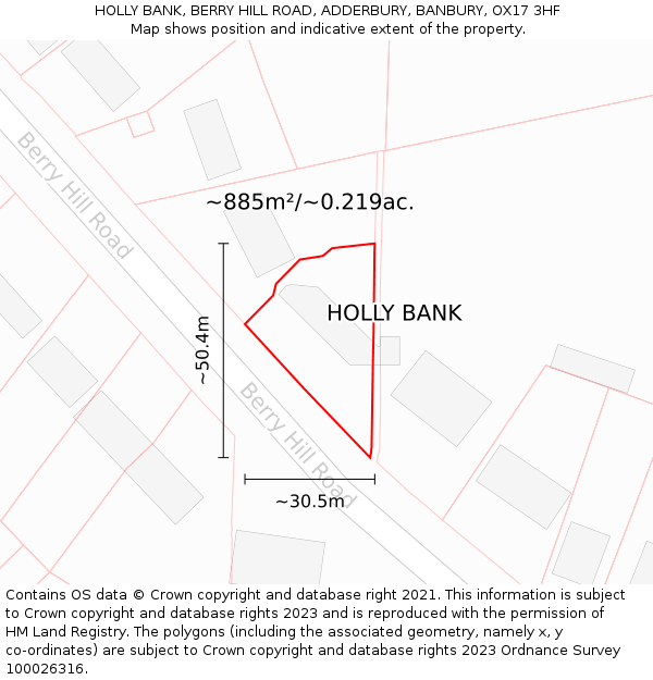 HOLLY BANK, BERRY HILL ROAD, ADDERBURY, BANBURY, OX17 3HF: Plot and title map