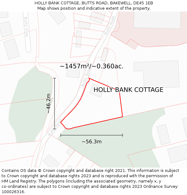 HOLLY BANK COTTAGE, BUTTS ROAD, BAKEWELL, DE45 1EB: Plot and title map