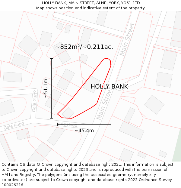 HOLLY BANK, MAIN STREET, ALNE, YORK, YO61 1TD: Plot and title map