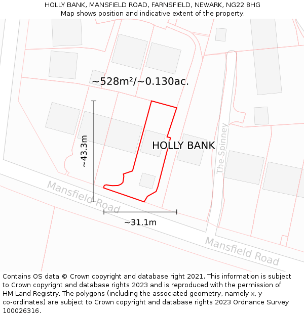 HOLLY BANK, MANSFIELD ROAD, FARNSFIELD, NEWARK, NG22 8HG: Plot and title map