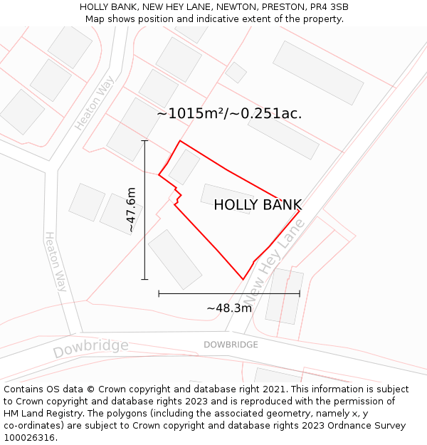 HOLLY BANK, NEW HEY LANE, NEWTON, PRESTON, PR4 3SB: Plot and title map