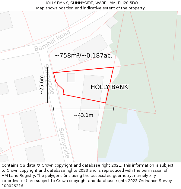 HOLLY BANK, SUNNYSIDE, WAREHAM, BH20 5BQ: Plot and title map