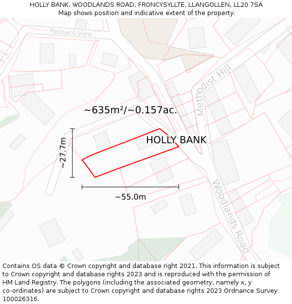 HOLLY BANK, WOODLANDS ROAD, FRONCYSYLLTE, LLANGOLLEN, LL20 7SA: Plot and title map
