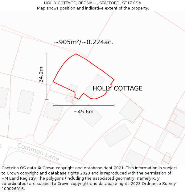 HOLLY COTTAGE, BEDNALL, STAFFORD, ST17 0SA: Plot and title map