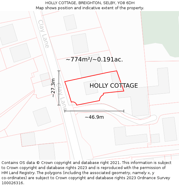 HOLLY COTTAGE, BREIGHTON, SELBY, YO8 6DH: Plot and title map