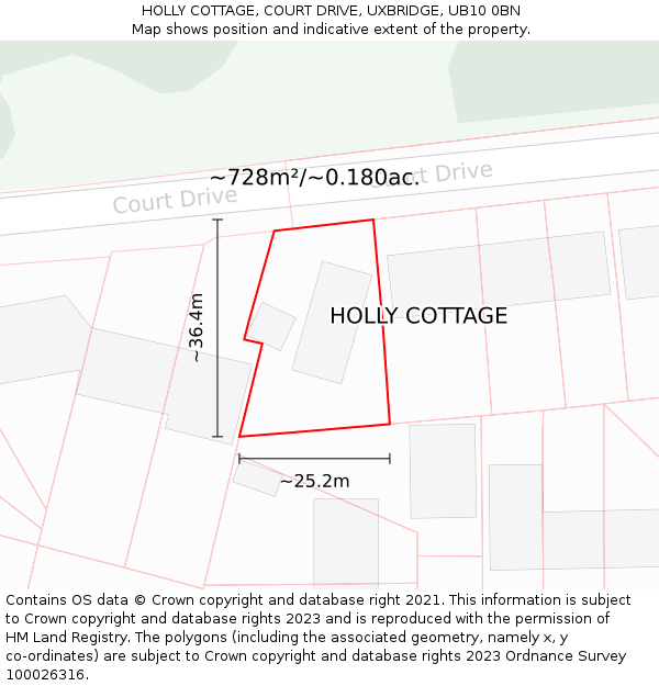 HOLLY COTTAGE, COURT DRIVE, UXBRIDGE, UB10 0BN: Plot and title map