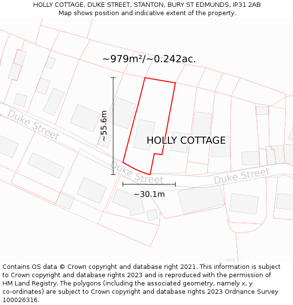 HOLLY COTTAGE, DUKE STREET, STANTON, BURY ST EDMUNDS, IP31 2AB: Plot and title map