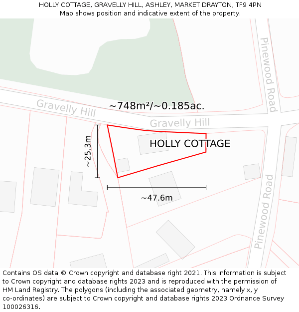 HOLLY COTTAGE, GRAVELLY HILL, ASHLEY, MARKET DRAYTON, TF9 4PN: Plot and title map