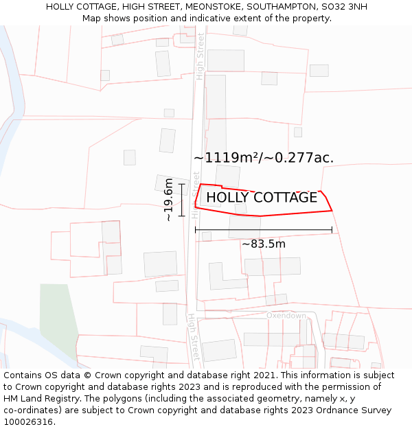 HOLLY COTTAGE, HIGH STREET, MEONSTOKE, SOUTHAMPTON, SO32 3NH: Plot and title map