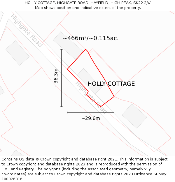 HOLLY COTTAGE, HIGHGATE ROAD, HAYFIELD, HIGH PEAK, SK22 2JW: Plot and title map