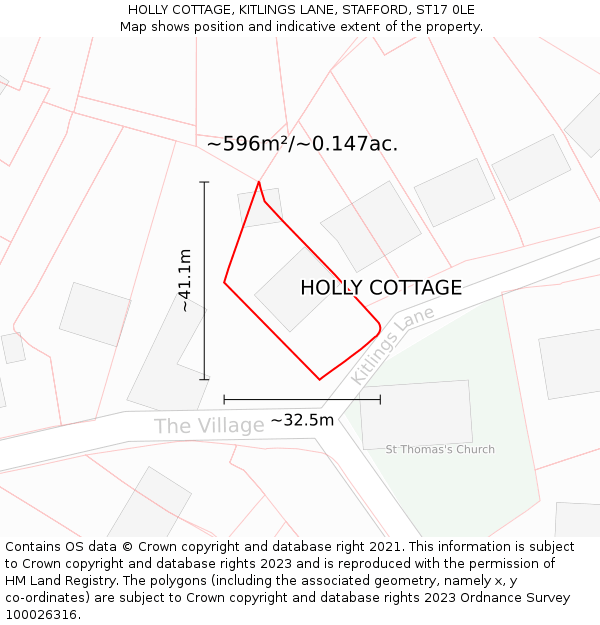 HOLLY COTTAGE, KITLINGS LANE, STAFFORD, ST17 0LE: Plot and title map