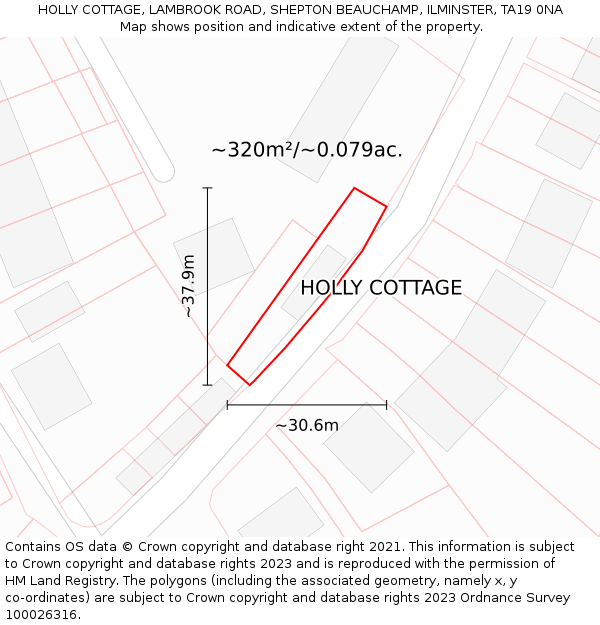 HOLLY COTTAGE, LAMBROOK ROAD, SHEPTON BEAUCHAMP, ILMINSTER, TA19 0NA: Plot and title map