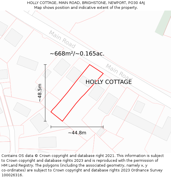 HOLLY COTTAGE, MAIN ROAD, BRIGHSTONE, NEWPORT, PO30 4AJ: Plot and title map