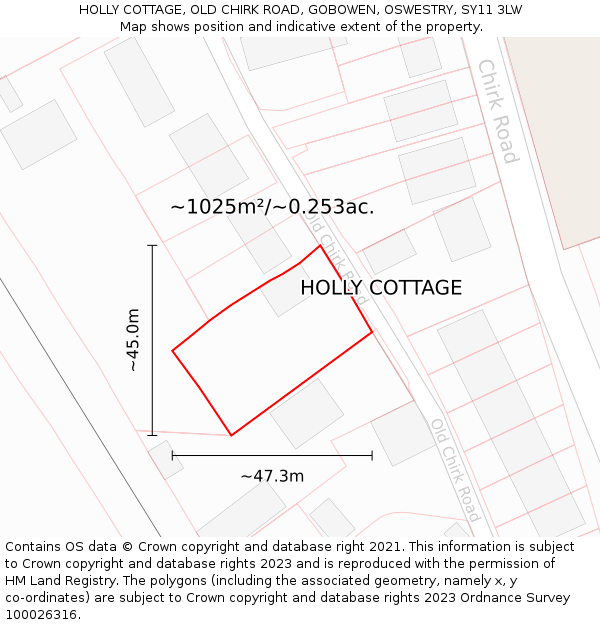 HOLLY COTTAGE, OLD CHIRK ROAD, GOBOWEN, OSWESTRY, SY11 3LW: Plot and title map