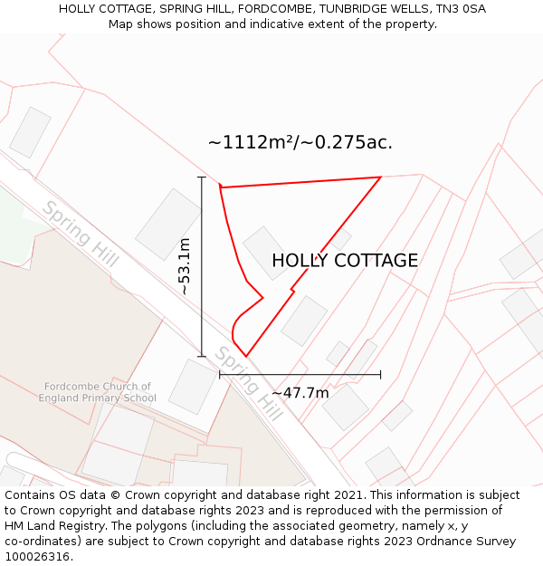 HOLLY COTTAGE, SPRING HILL, FORDCOMBE, TUNBRIDGE WELLS, TN3 0SA: Plot and title map